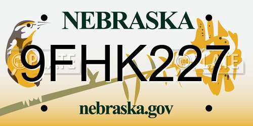 9FHK227 Nebraska License Plate