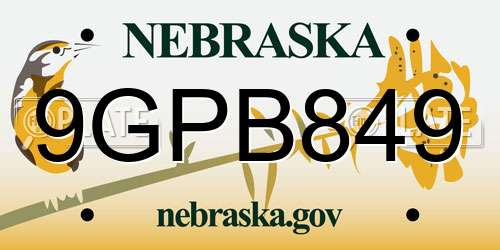 9GPB849 Nebraska License Plate