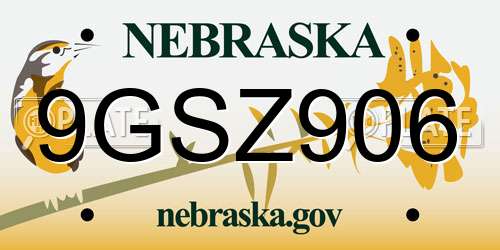 9GSZ906 Nebraska License Plate