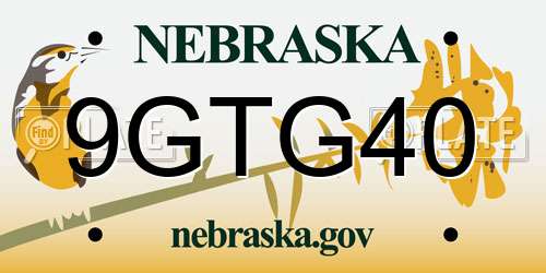 9GTG40 Nebraska License Plate