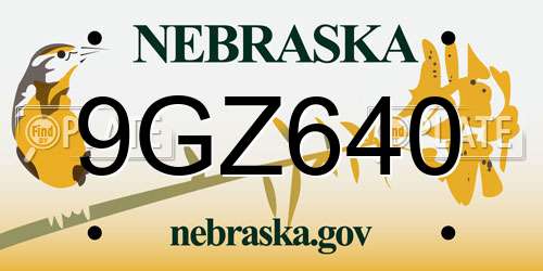 9GZ640 Nebraska License Plate