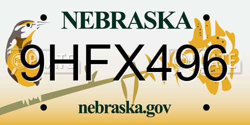 9HFX496 Nebraska License Plate