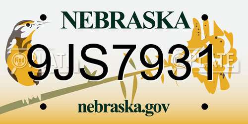 9JS7931 Nebraska License Plate