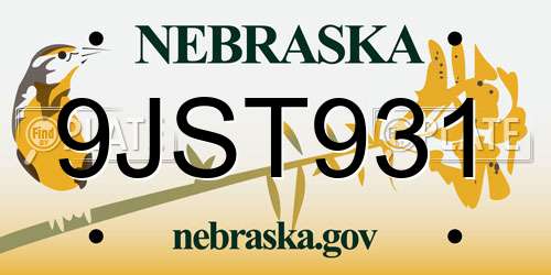 9JST931 Nebraska License Plate