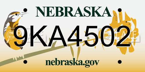 9KA4502 Nebraska License Plate