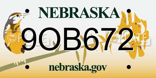 9OB672 Nebraska License Plate