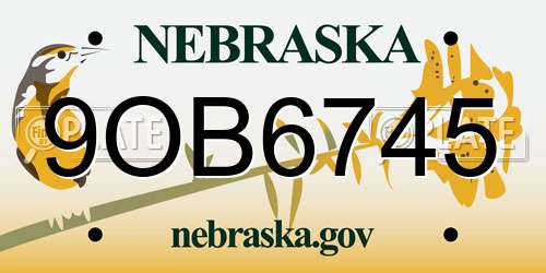 9OB6745 Nebraska License Plate