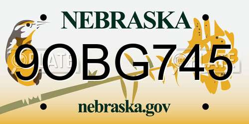9OBG745 Nebraska License Plate