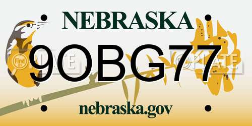 9OBG77 Nebraska License Plate