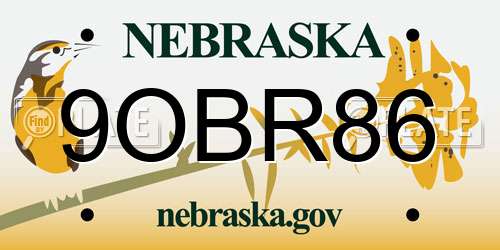 9OBR86 Nebraska License Plate