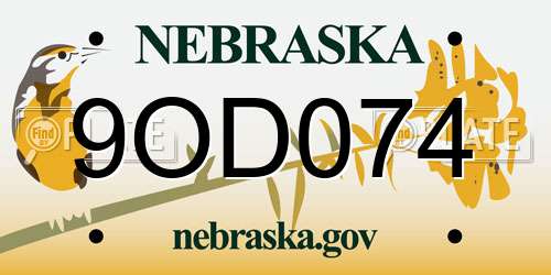 9OD074 Nebraska License Plate