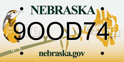 9OOD74 Nebraska License Plate