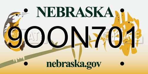 9OON701 Nebraska License Plate