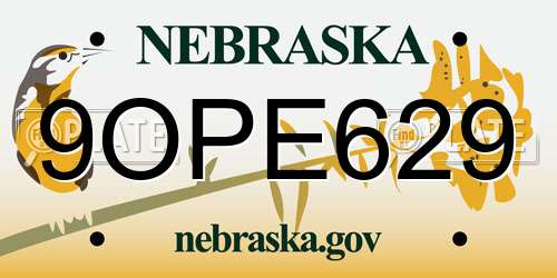 9OPE629 Nebraska License Plate