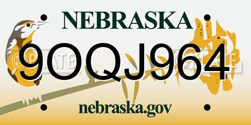9OQJ964 Nebraska License Plate