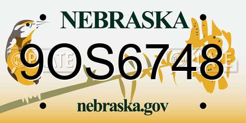9OS6748 Nebraska License Plate