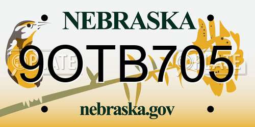 9OTB705 Nebraska License Plate