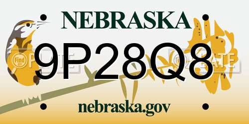 9P28Q8 Nebraska License Plate