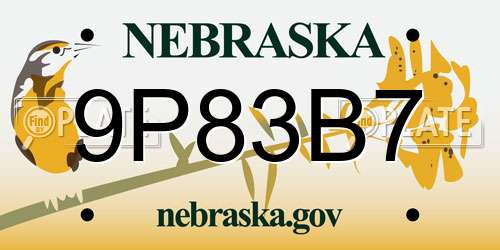 9P83B7 Nebraska License Plate