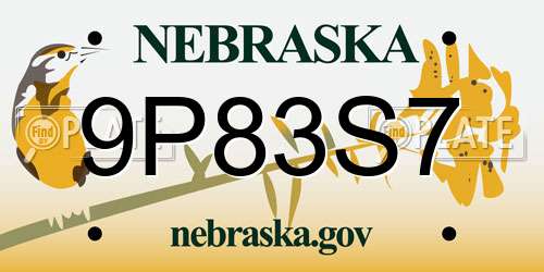 9P83S7 Nebraska License Plate