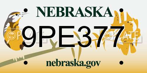 9PE377 Nebraska License Plate