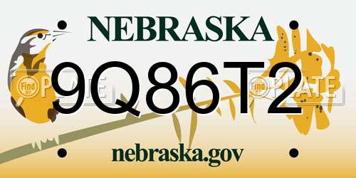 9Q86T2 Nebraska License Plate