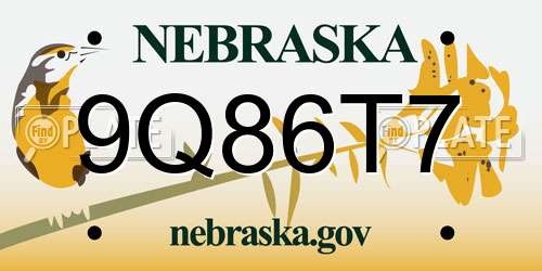 9Q86T7 Nebraska License Plate