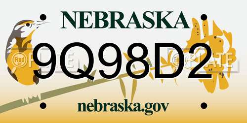 9Q98D2 Nebraska License Plate