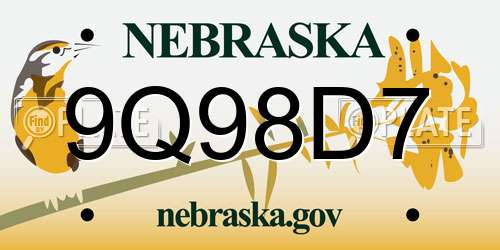 9Q98D7 Nebraska License Plate