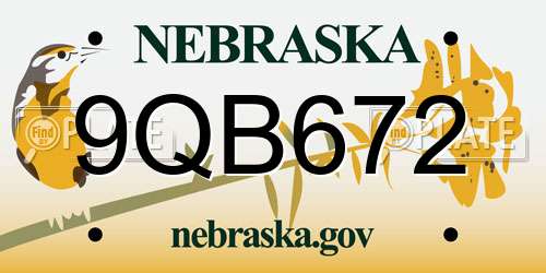 9QB672 Nebraska License Plate