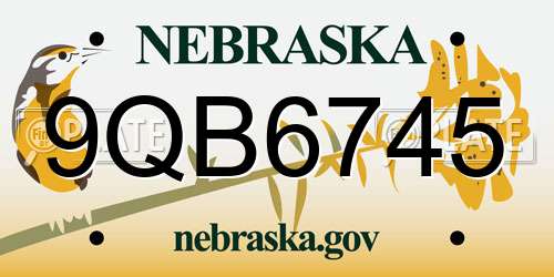 9QB6745 Nebraska License Plate
