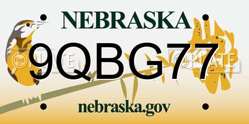 9QBG77 Nebraska License Plate