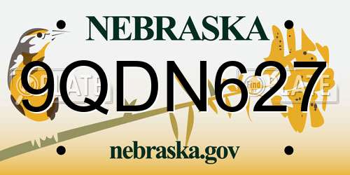 9QDN627 Nebraska License Plate