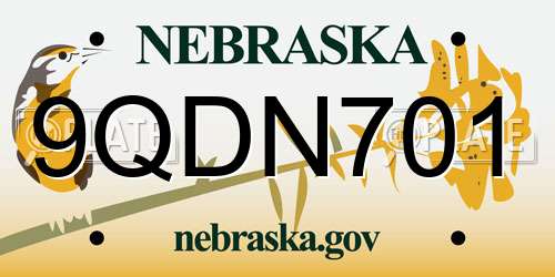 9QDN701 Nebraska License Plate