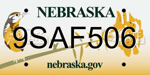 9SAF506 Nebraska License Plate