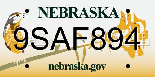 9SAF894 Nebraska License Plate