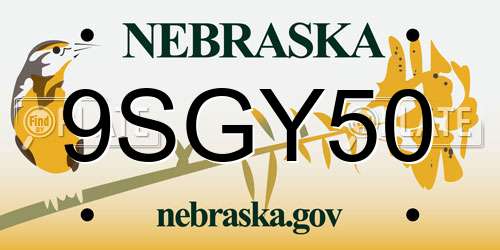 9SGY50 Nebraska License Plate