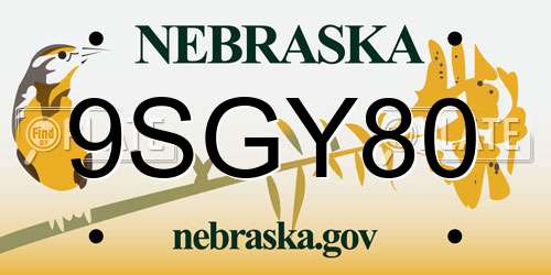 9SGY80 Nebraska License Plate