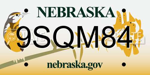 9SQM84 Nebraska License Plate