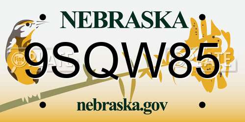 9SQW85 Nebraska License Plate