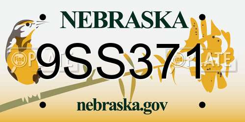 9SS371 Nebraska License Plate