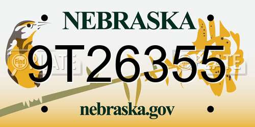 9T26355 Nebraska License Plate