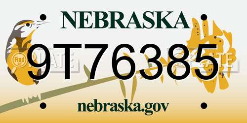 9T76385 Nebraska License Plate