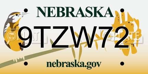9TZW72 Nebraska License Plate