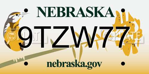 9TZW77 Nebraska License Plate
