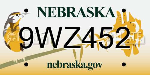 9WZ452 Nebraska License Plate