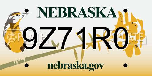 9Z71R0 Nebraska License Plate