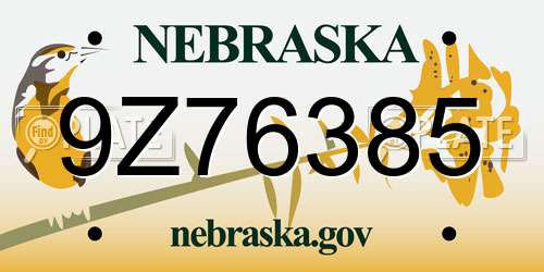9Z76385 Nebraska License Plate