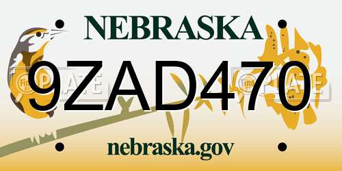 9ZAD470 Nebraska License Plate