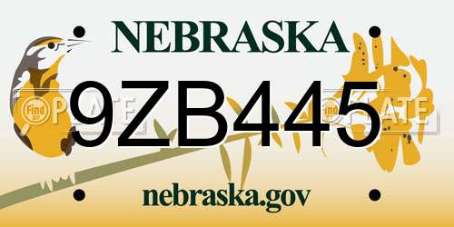 9ZB445 Nebraska License Plate